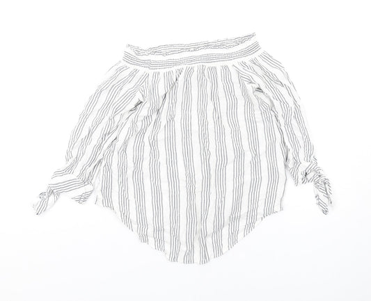 Miss Selfridge Womens White Striped Viscose Basic T-Shirt Size 8 Off the Shoulder