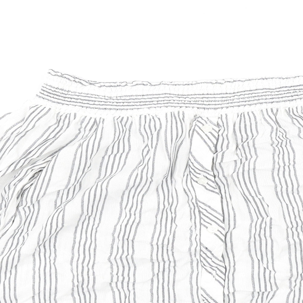 Miss Selfridge Womens White Striped Viscose Basic T-Shirt Size 8 Off the Shoulder