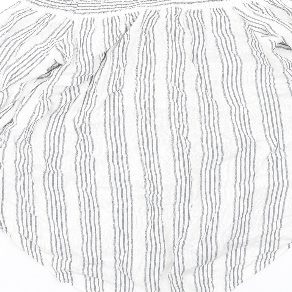 Miss Selfridge Womens White Striped Viscose Basic T-Shirt Size 8 Off the Shoulder