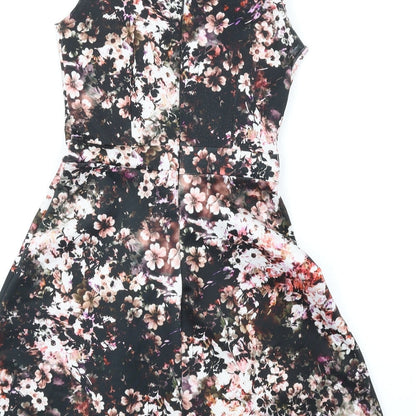 Warehouse Womens Multicoloured Floral Polyester Fit & Flare Size 8 Round Neck Zip