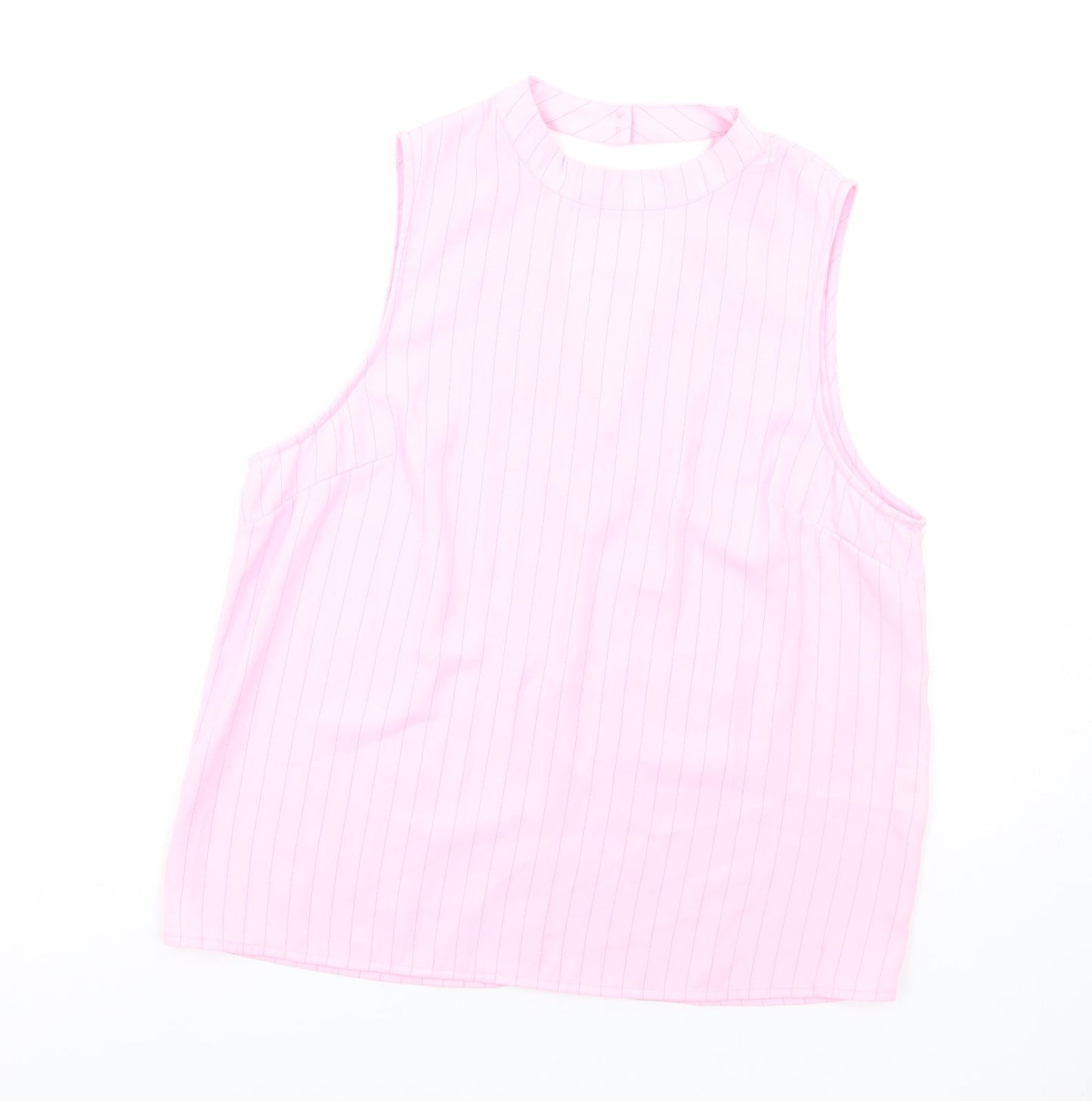 Glamorous Womens Pink Striped Polyester Basic Blouse Size 14 Round Neck