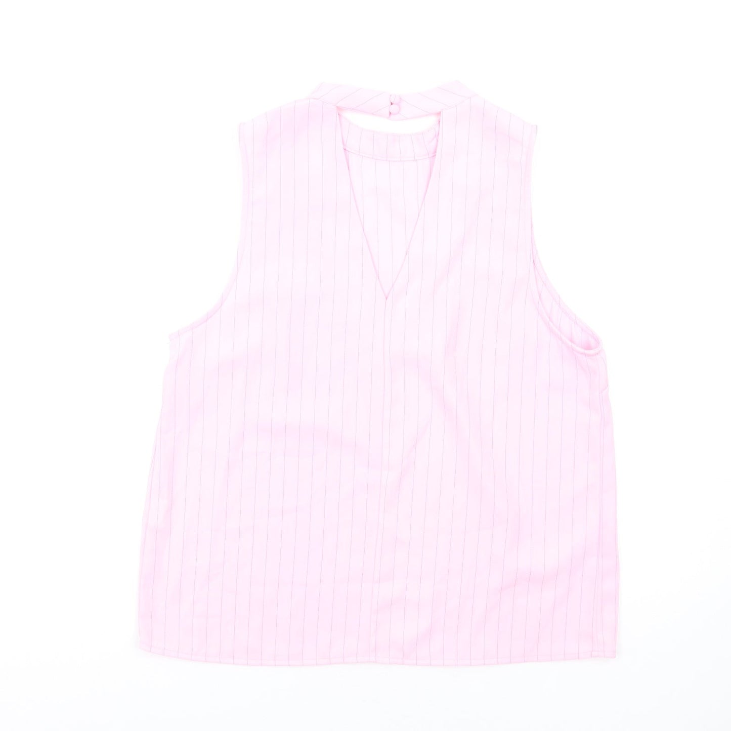 Glamorous Womens Pink Striped Polyester Basic Blouse Size 14 Round Neck