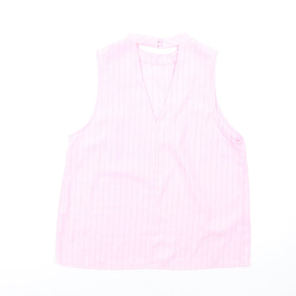 Glamorous Womens Pink Striped Polyester Basic Blouse Size 14 Round Neck