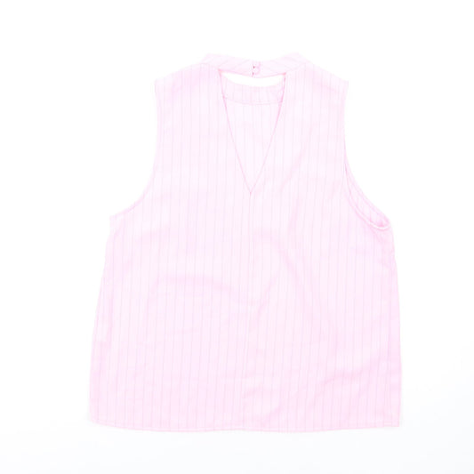Glamorous Womens Pink Striped Polyester Basic Blouse Size 14 Round Neck