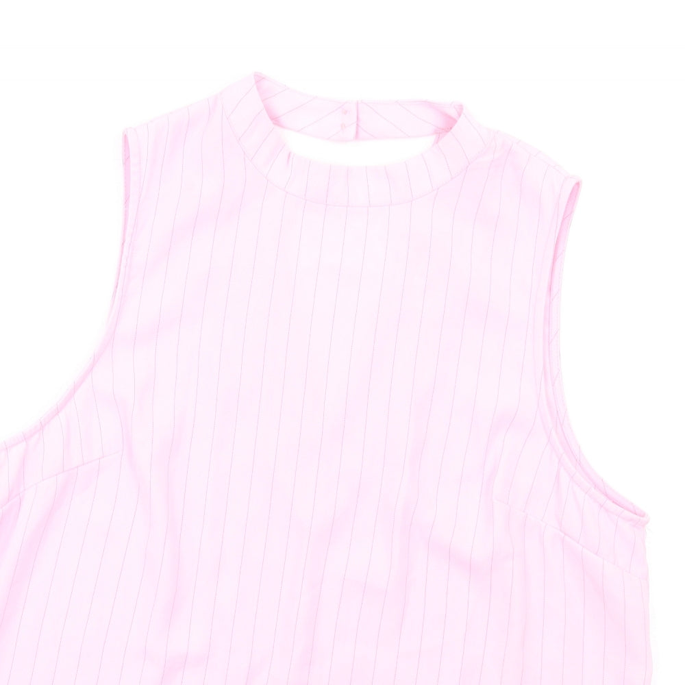 Glamorous Womens Pink Striped Polyester Basic Blouse Size 14 Round Neck