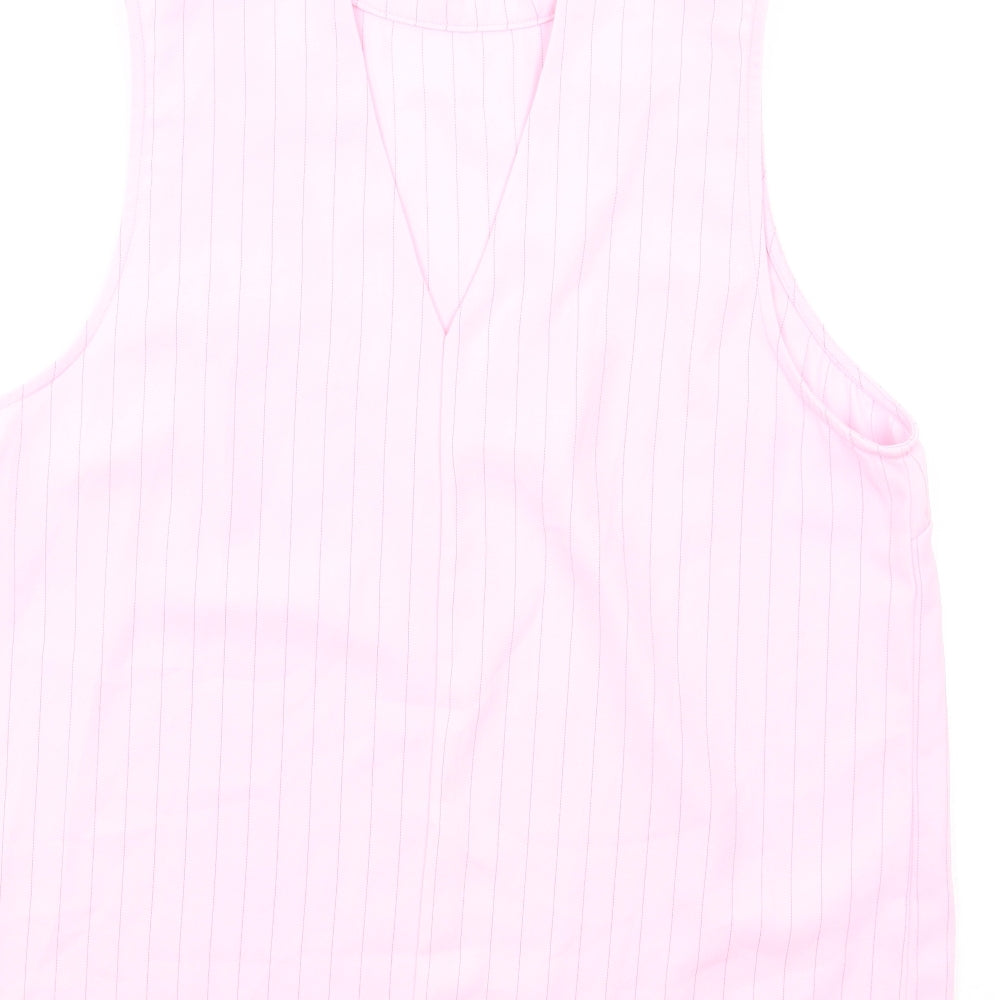 Glamorous Womens Pink Striped Polyester Basic Blouse Size 14 Round Neck