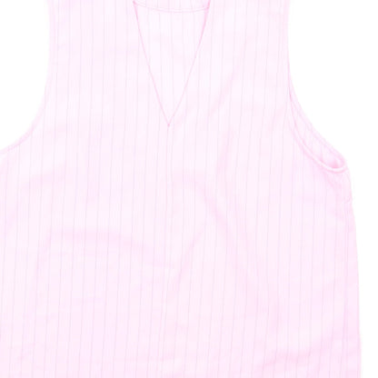 Glamorous Womens Pink Striped Polyester Basic Blouse Size 14 Round Neck