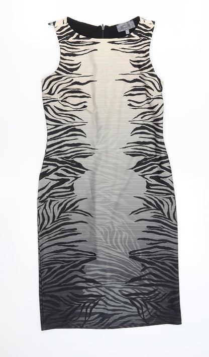 NEXT Womens Multicoloured Animal Print Polyester Shift Size 10 Crew Neck Zip - Gradient Zebra Print
