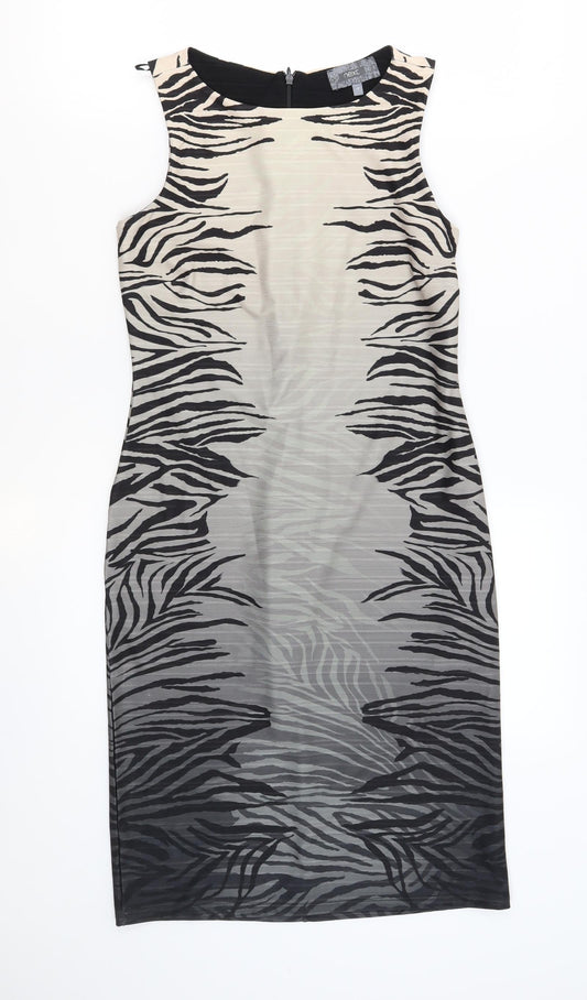 NEXT Womens Multicoloured Animal Print Polyester Shift Size 10 Crew Neck Zip - Gradient Zebra Print