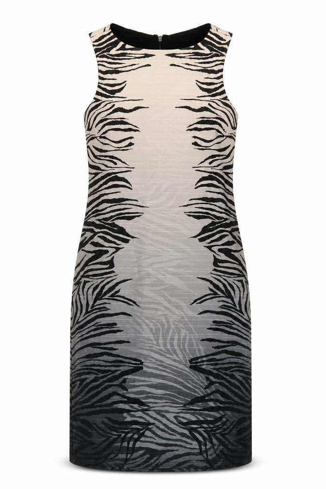 NEXT Womens Multicoloured Animal Print Polyester Shift Size 10 Crew Neck Zip - Gradient Zebra Print