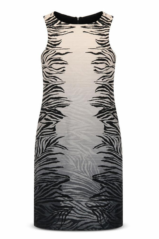 NEXT Womens Multicoloured Animal Print Polyester Shift Size 10 Crew Neck Zip - Gradient Zebra Print