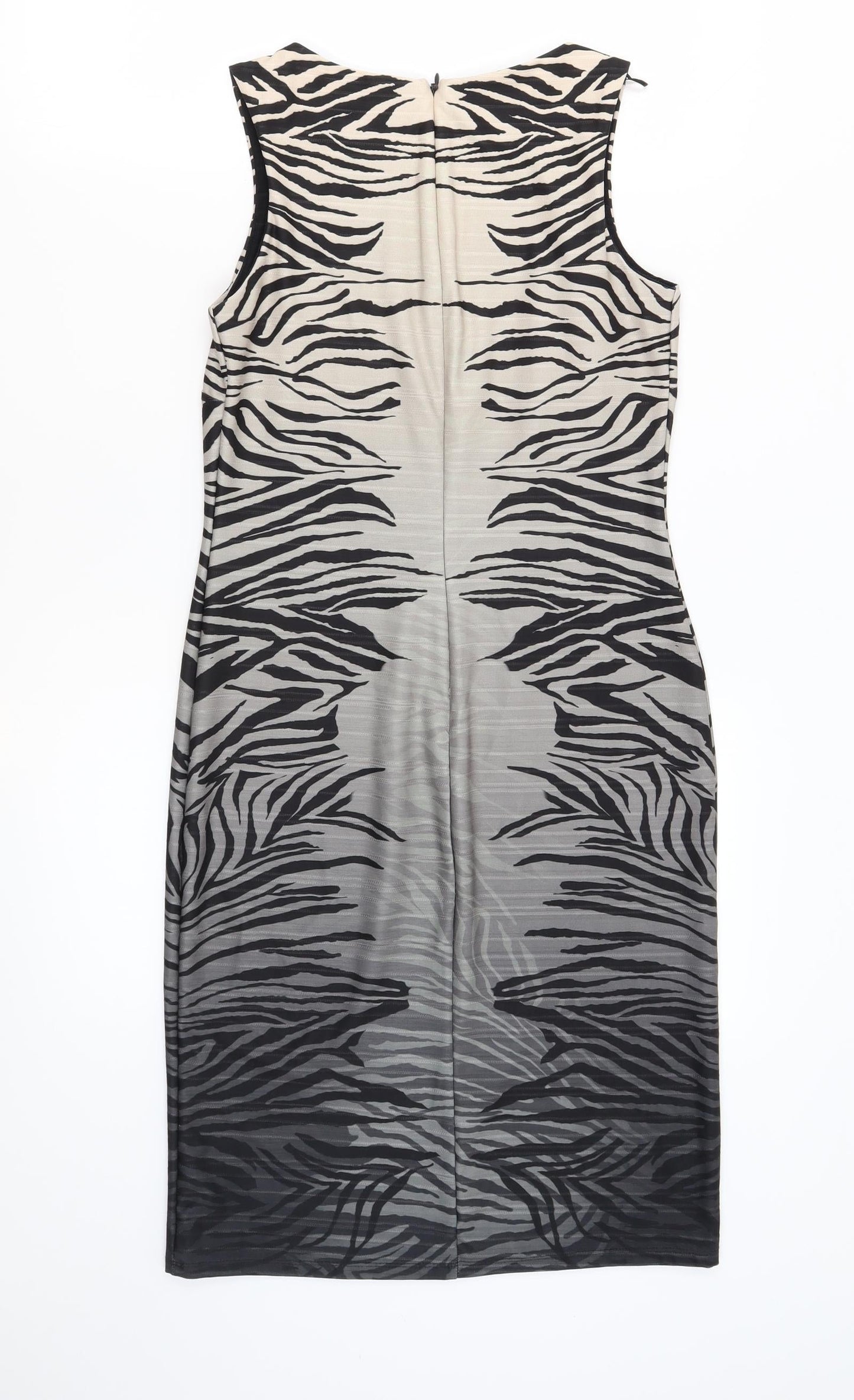 NEXT Womens Multicoloured Animal Print Polyester Shift Size 10 Crew Neck Zip - Gradient Zebra Print