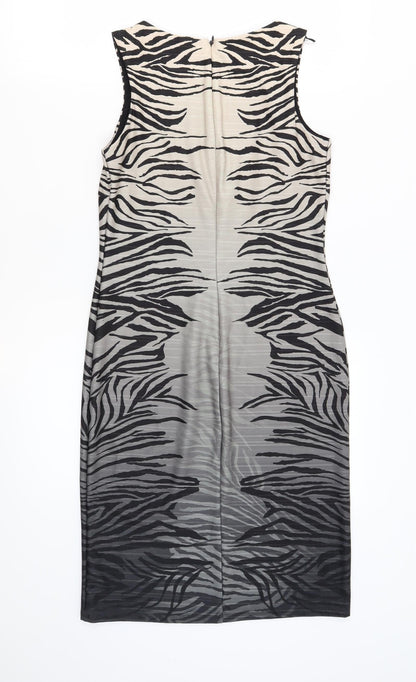 NEXT Womens Multicoloured Animal Print Polyester Shift Size 10 Crew Neck Zip - Gradient Zebra Print