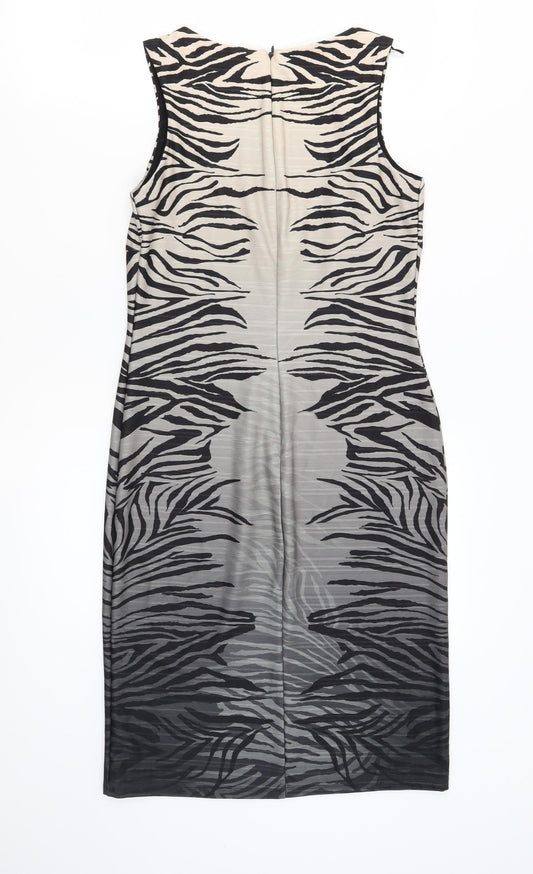 NEXT Womens Multicoloured Animal Print Polyester Shift Size 10 Crew Neck Zip - Gradient Zebra Print