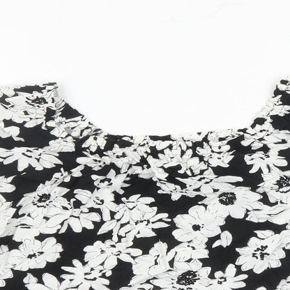 Marks and Spencer Womens Black Floral Viscose Basic Blouse Size 8 Round Neck