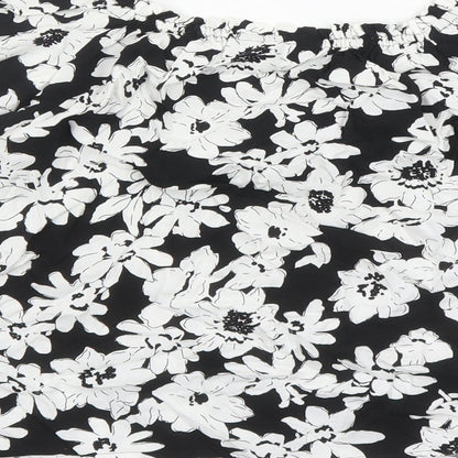 Marks and Spencer Womens Black Floral Viscose Basic Blouse Size 8 Round Neck