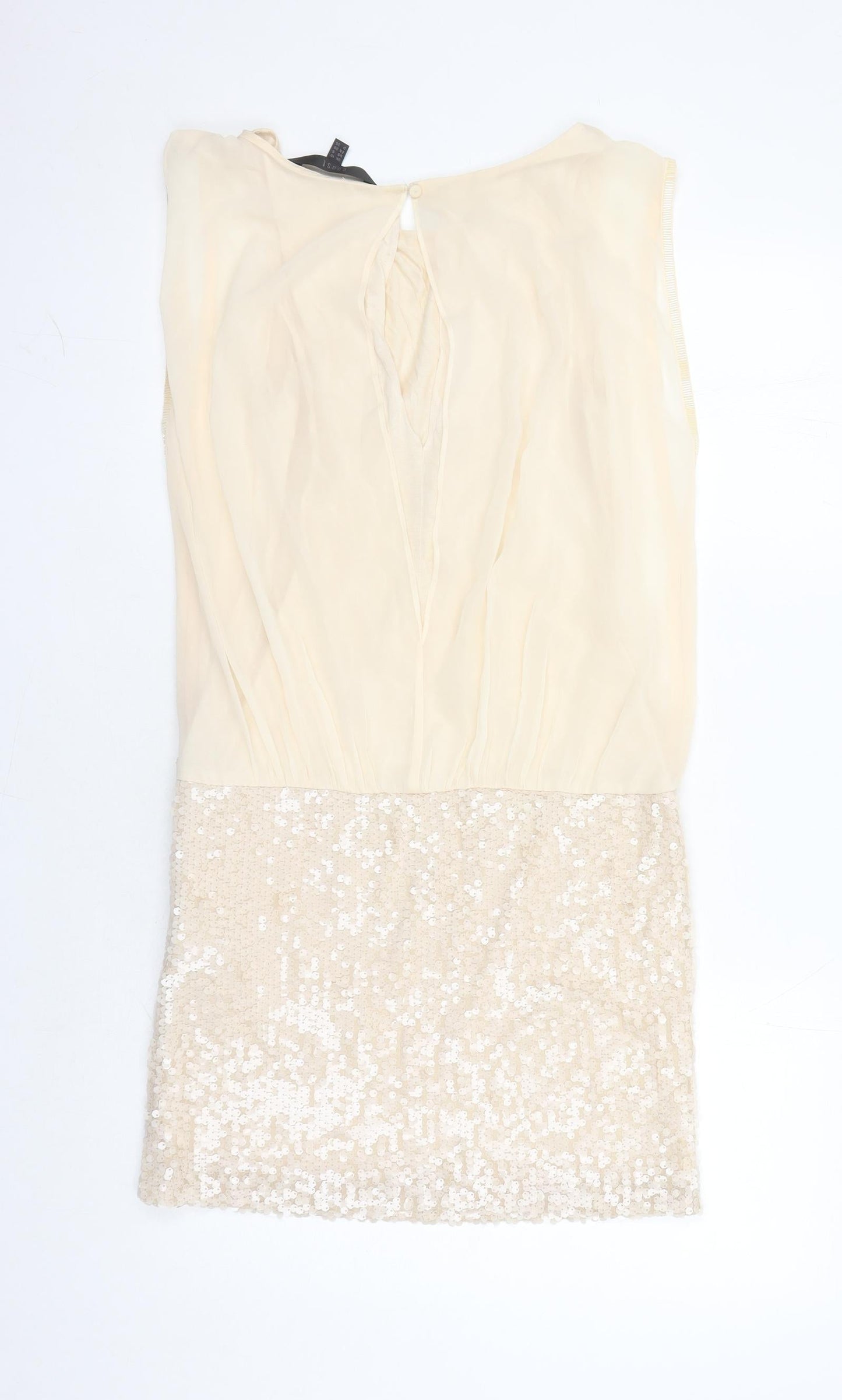 Coast Womens Beige Polyester A-Line Size 10 Round Neck Button - Sequin Detail