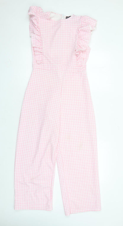 Boohoo Womens Pink Check Polyester Jumpsuit One-Piece Size 12 L25 in Zip