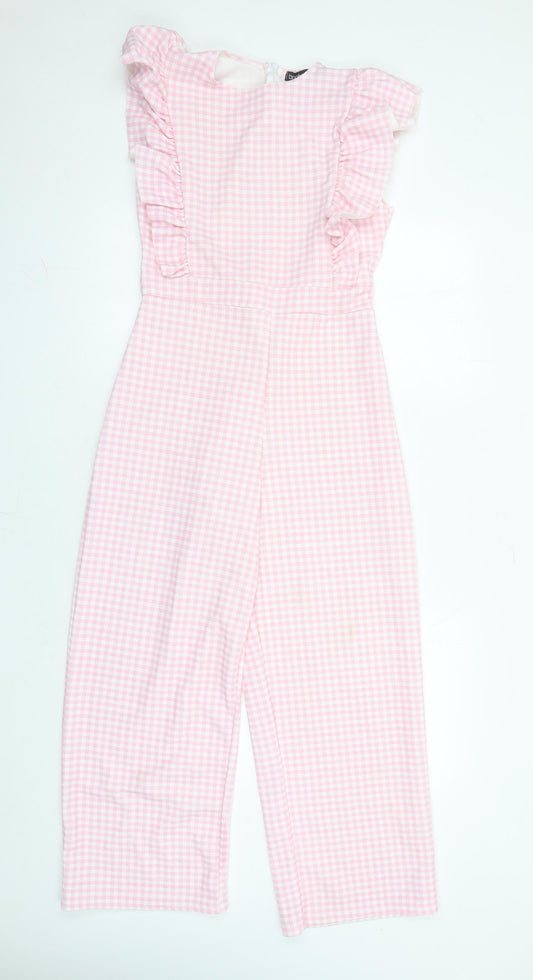 Boohoo Womens Pink Check Polyester Jumpsuit One-Piece Size 12 L25 in Zip