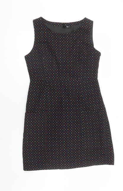 Izabel London Womens Black Geometric Cotton A-Line Size 12 Round Neck Zip - Lined Pockets