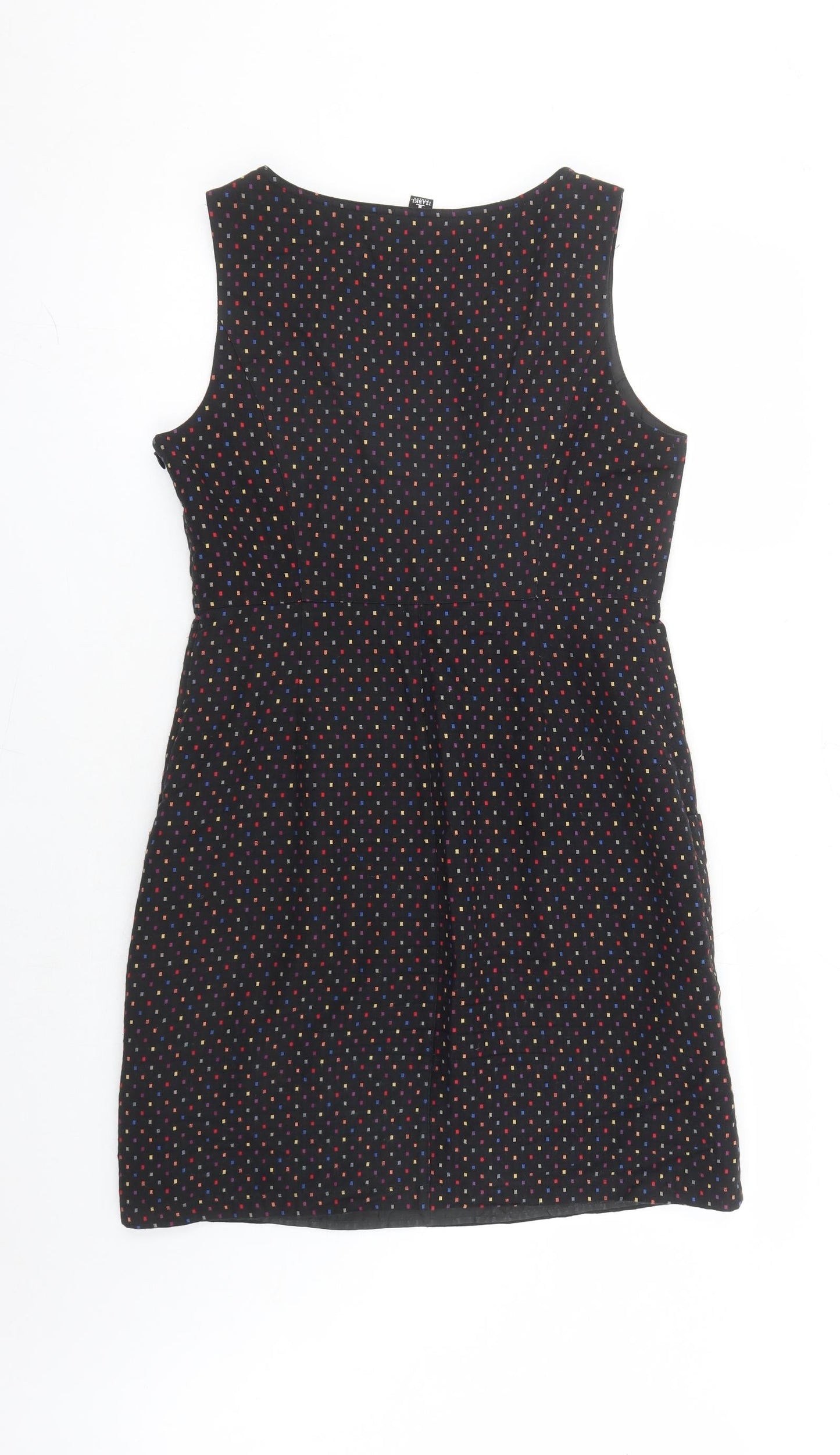 Izabel London Womens Black Geometric Cotton A-Line Size 12 Round Neck Zip - Lined Pockets
