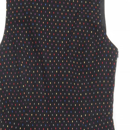 Izabel London Womens Black Geometric Cotton A-Line Size 12 Round Neck Zip - Lined Pockets