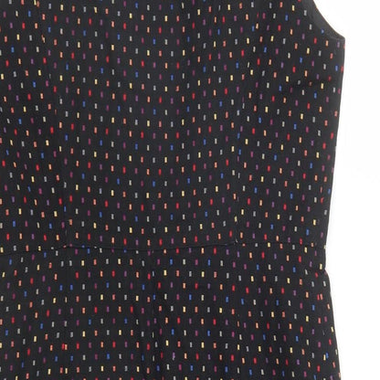 Izabel London Womens Black Geometric Cotton A-Line Size 12 Round Neck Zip - Lined Pockets