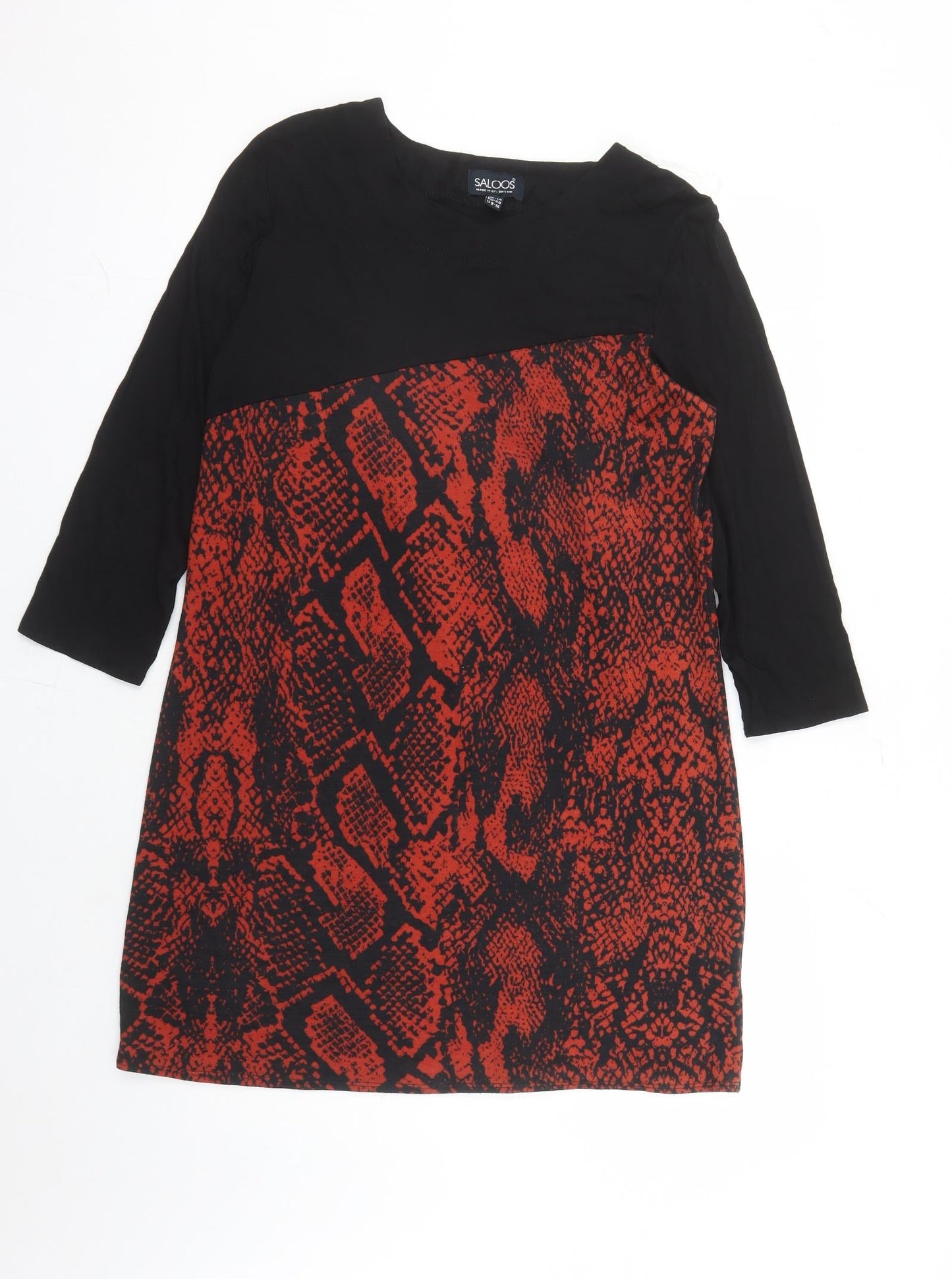 Saloos Womens Black Animal Print Polyester A-Line Size 14 Round Neck Pullover - Snakeskin Pattern