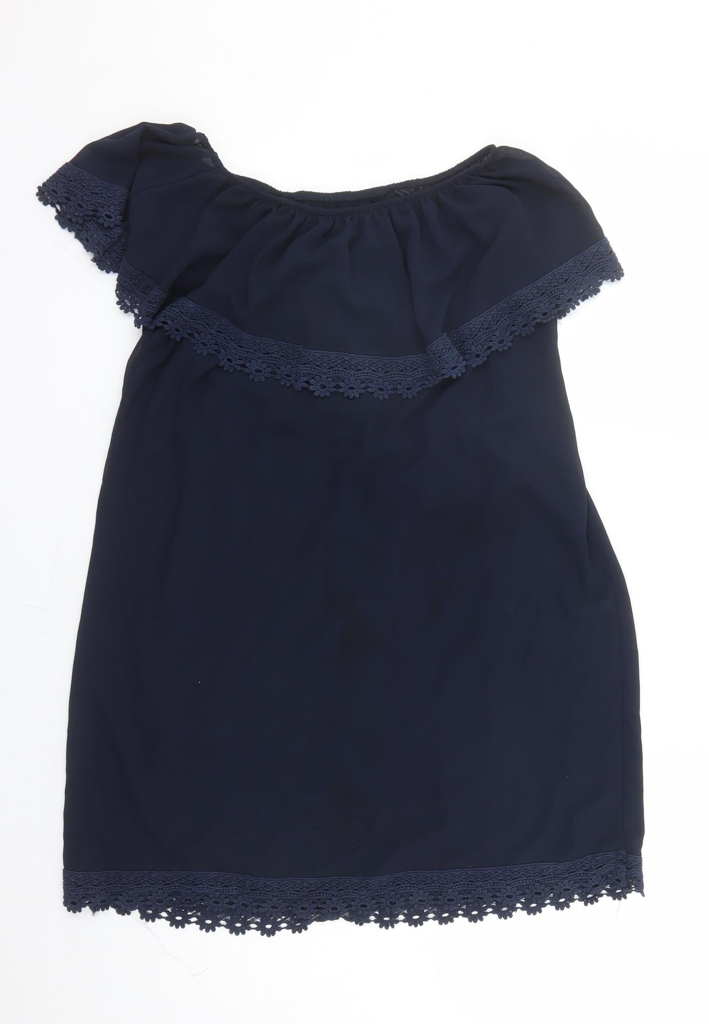 Izabel London Womens Blue Polyester A-Line One Size Boat Neck Pullover - Cropped