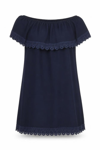 Izabel London Womens Blue Polyester A-Line One Size Boat Neck Pullover - Cropped
