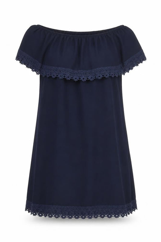 Izabel London Womens Blue Polyester A-Line One Size Boat Neck Pullover - Cropped