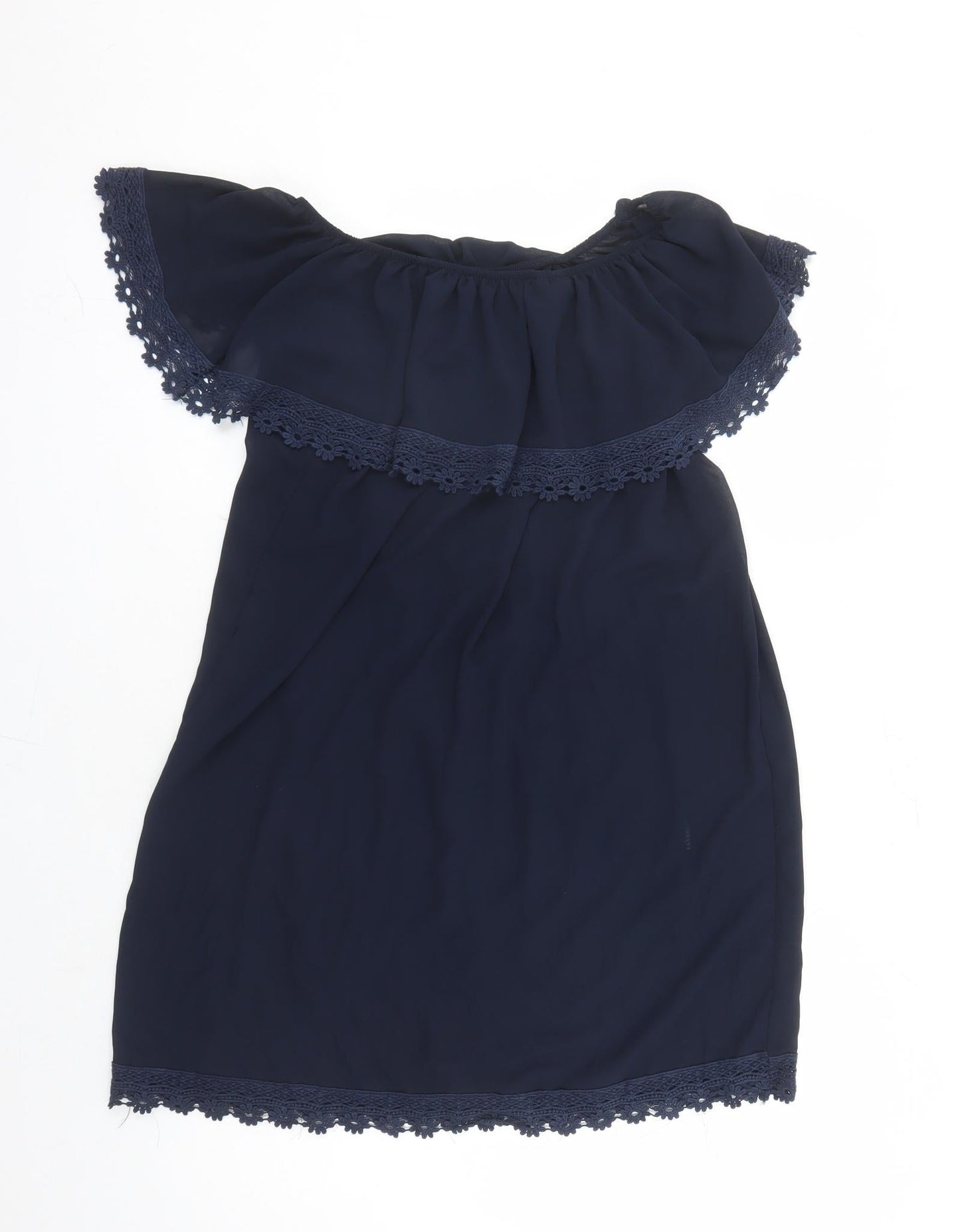 Izabel London Womens Blue Polyester A-Line One Size Boat Neck Pullover - Cropped