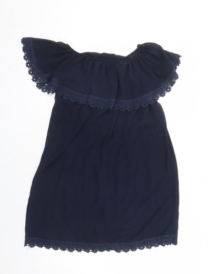 Izabel London Womens Blue Polyester A-Line One Size Boat Neck Pullover - Cropped