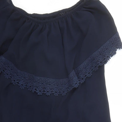 Izabel London Womens Blue Polyester A-Line One Size Boat Neck Pullover - Cropped