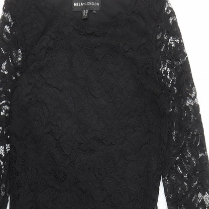 Mela London Womens Black Geometric Polyester Bodycon Size 10 Round Neck Pullover