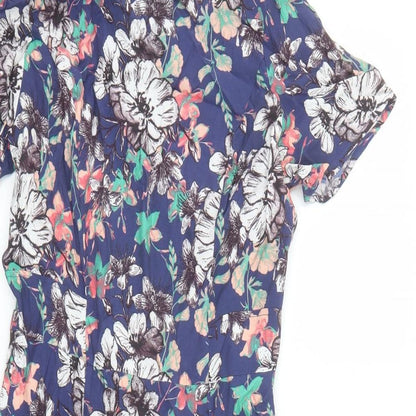 Monsoon Womens Blue Floral Viscose Fit & Flare Size 8 Round Neck Zip