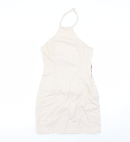 Divided by H&M Womens Beige Cotton Mini Size S Halter Zip