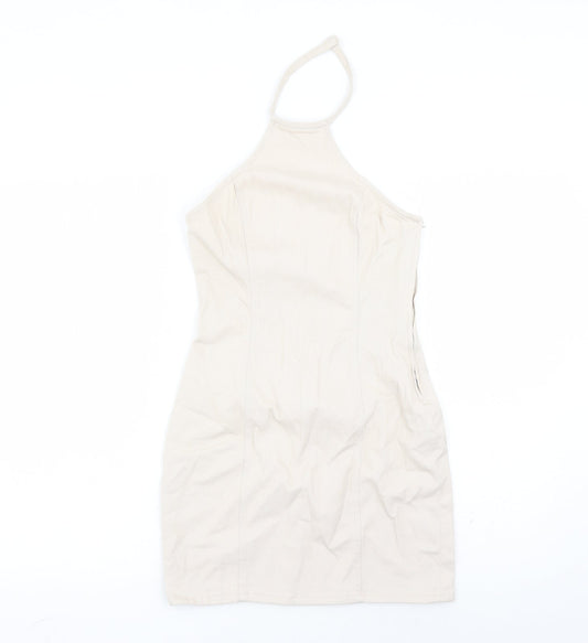 Divided by H&M Womens Beige Cotton Mini Size S Halter Zip