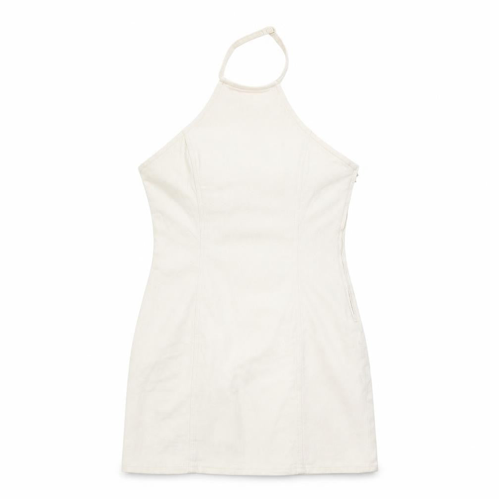 Divided by H&M Womens Beige Cotton Mini Size S Halter Zip