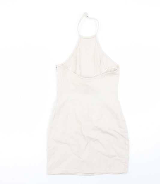 Divided by H&M Womens Beige Cotton Mini Size S Halter Zip