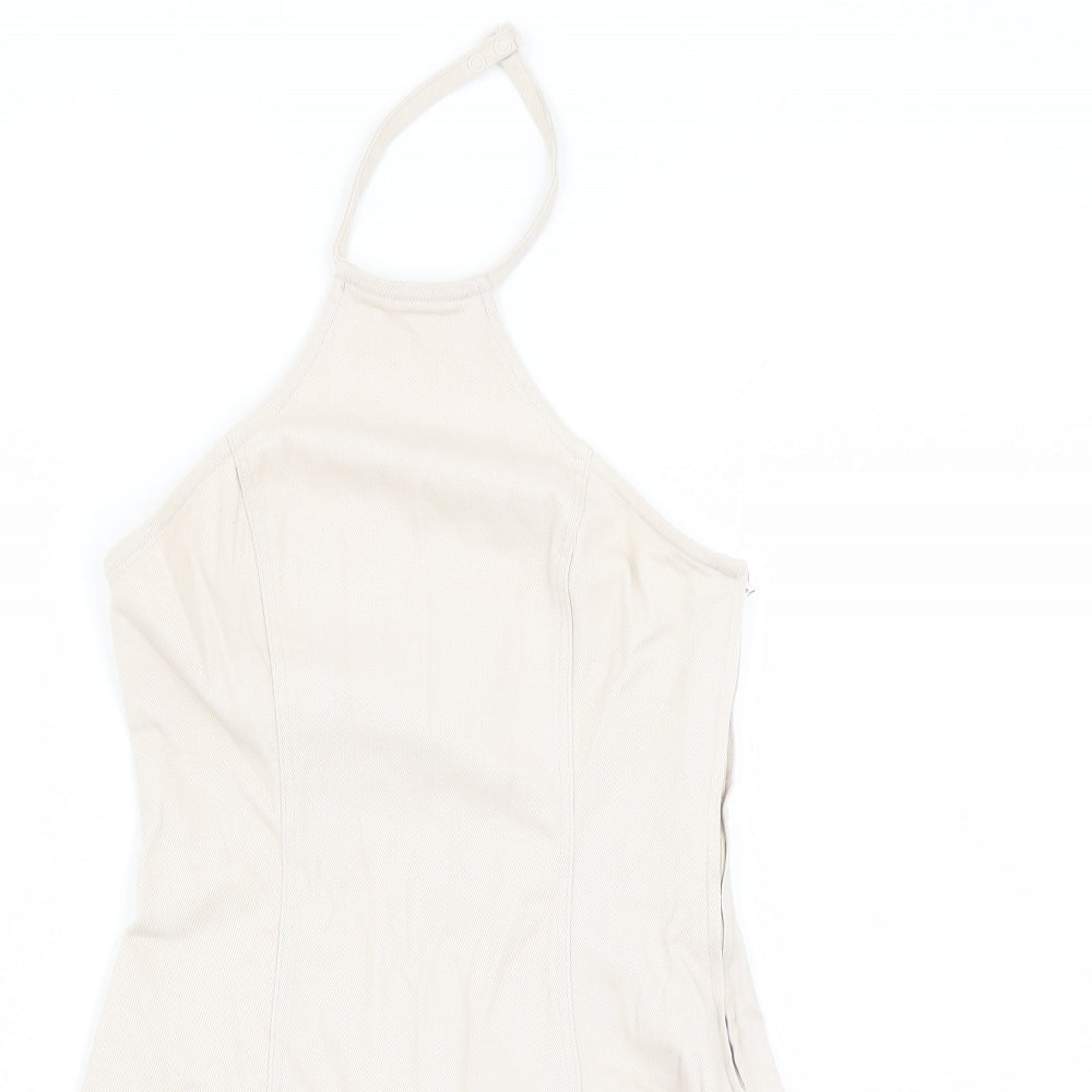 Divided by H&M Womens Beige Cotton Mini Size S Halter Zip