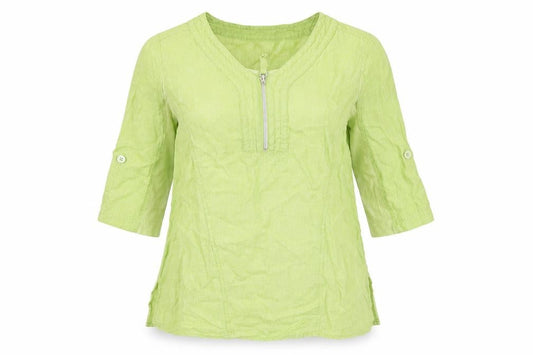 Doris Streich Womens Green Linen Basic Blouse Size 10 V-Neck