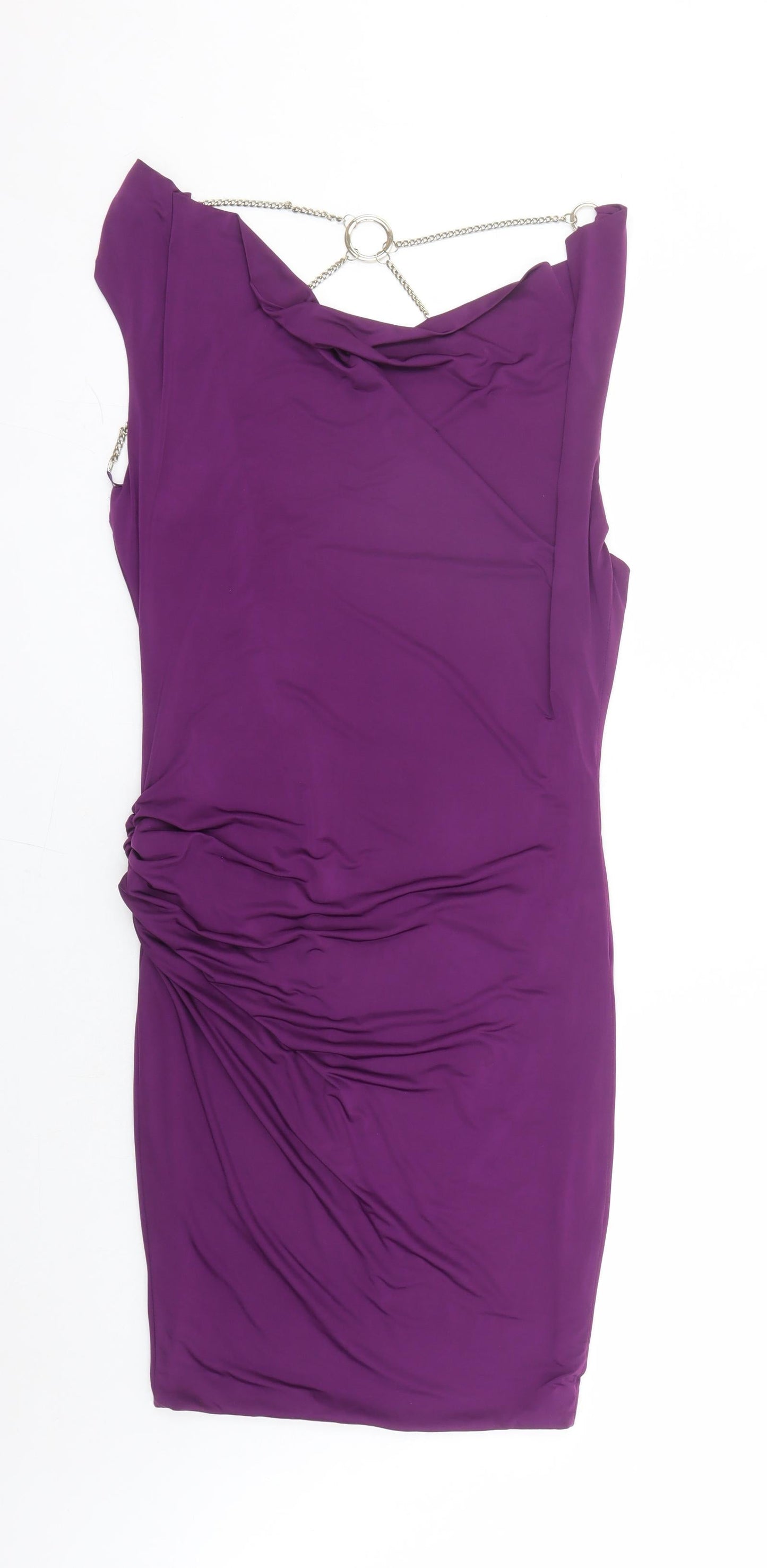 Celeb Boutique Womens Purple Polyester Bodycon Size M Cowl Neck Pullover - Chain Detail