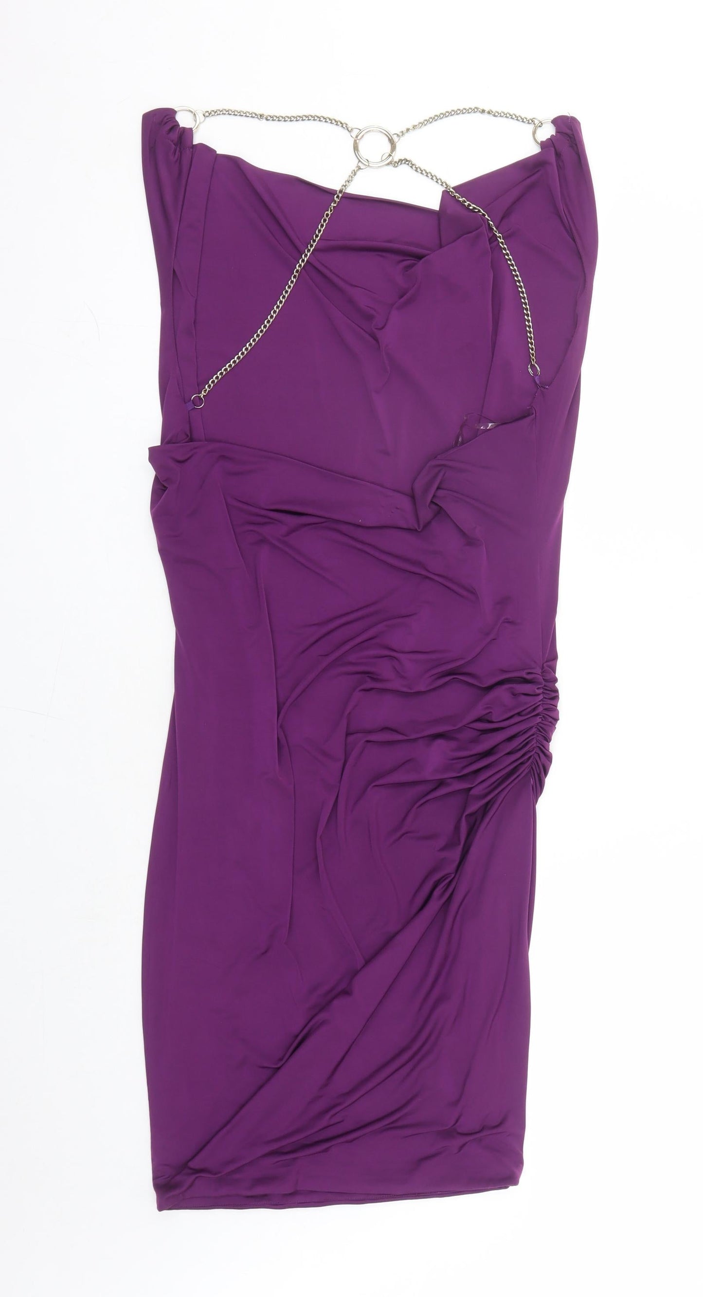 Celeb Boutique Womens Purple Polyester Bodycon Size M Cowl Neck Pullover - Chain Detail