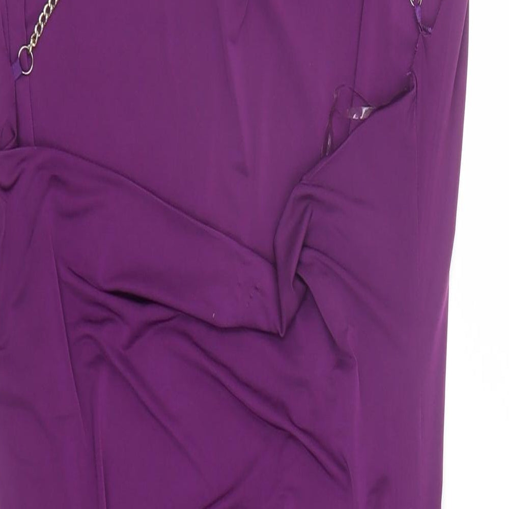 Celeb Boutique Womens Purple Polyester Bodycon Size M Cowl Neck Pullover - Chain Detail