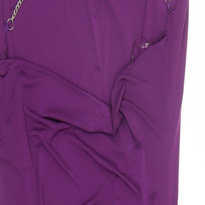 Celeb Boutique Womens Purple Polyester Bodycon Size M Cowl Neck Pullover - Chain Detail