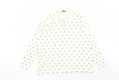 Cotton Traders Womens Ivory Geometric 100% Cotton Basic Polo Size M Collared - Robin Pattern