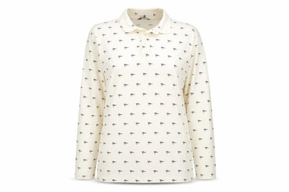 Cotton Traders Womens Ivory Geometric 100% Cotton Basic Polo Size M Collared - Robin Pattern