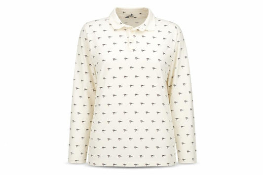 Cotton Traders Womens Ivory Geometric 100% Cotton Basic Polo Size M Collared - Robin Pattern