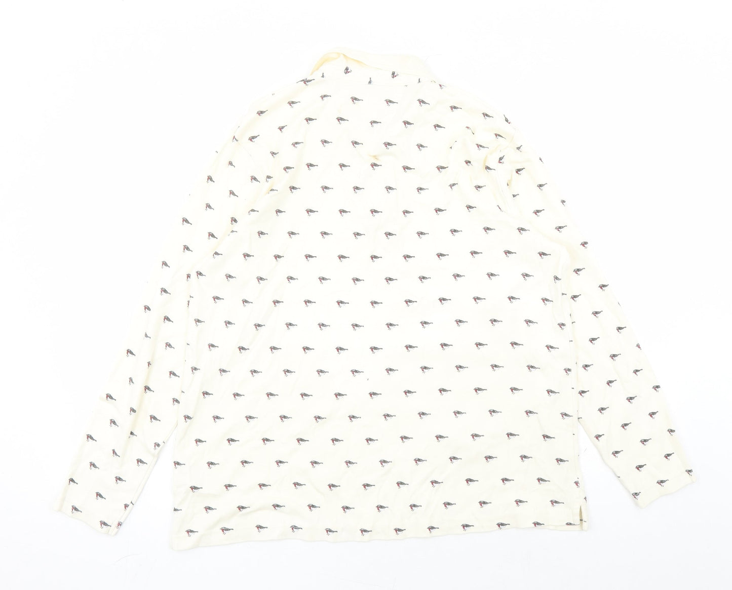 Cotton Traders Womens Ivory Geometric 100% Cotton Basic Polo Size M Collared - Robin Pattern